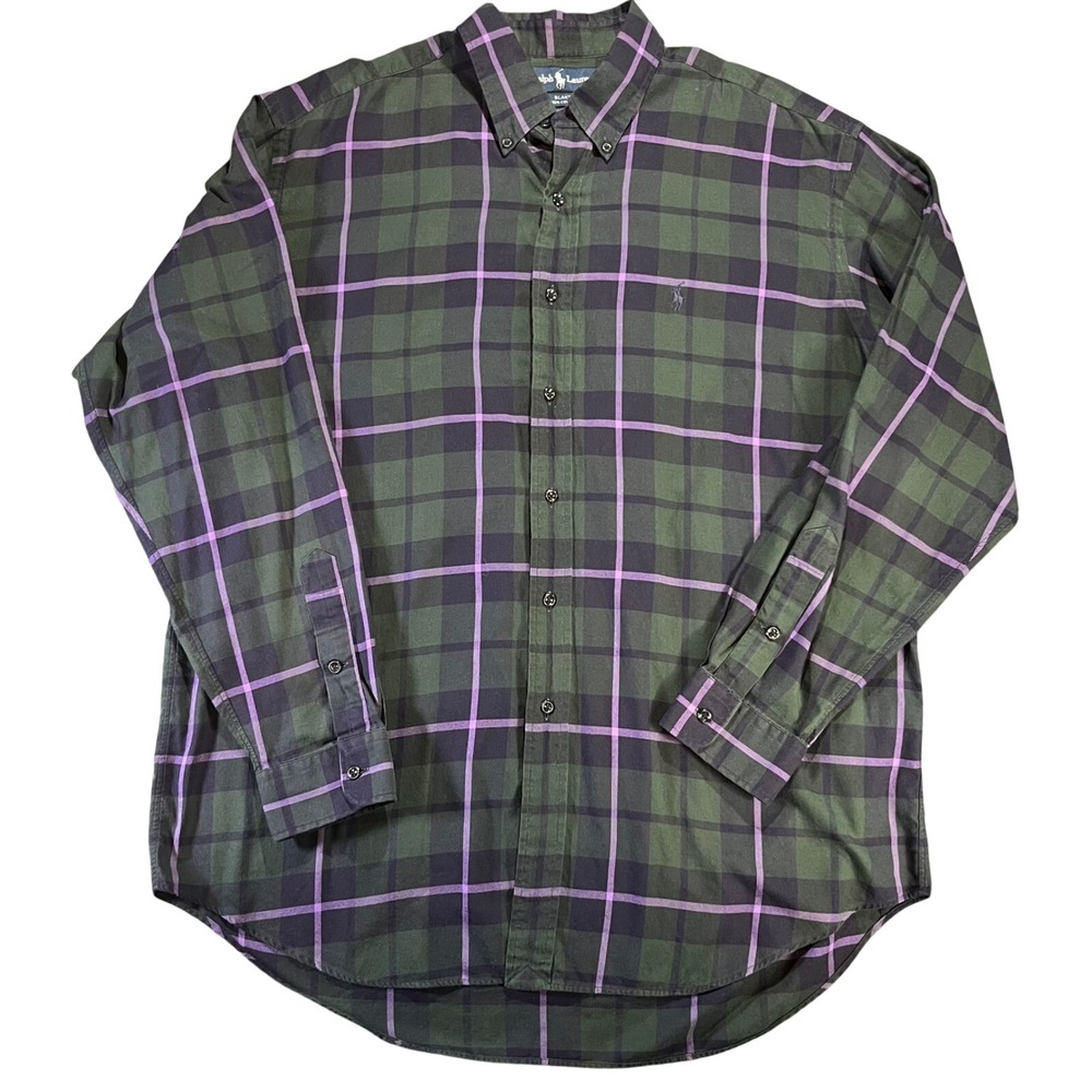 Ralph Lauren Blake Plaid Button Down Shirt Men's Long Sleeve Green Purple Size L